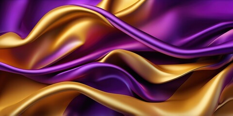 Fototapeta premium Abstract Background with 3D Wave purple and Bright Gold Silk Fabric background
