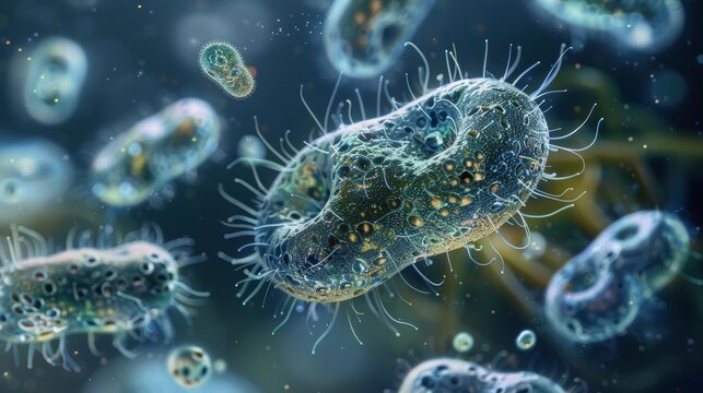 Highresolution photo of amoeba engulfing a food particle, showcasing the pseudopodia movement