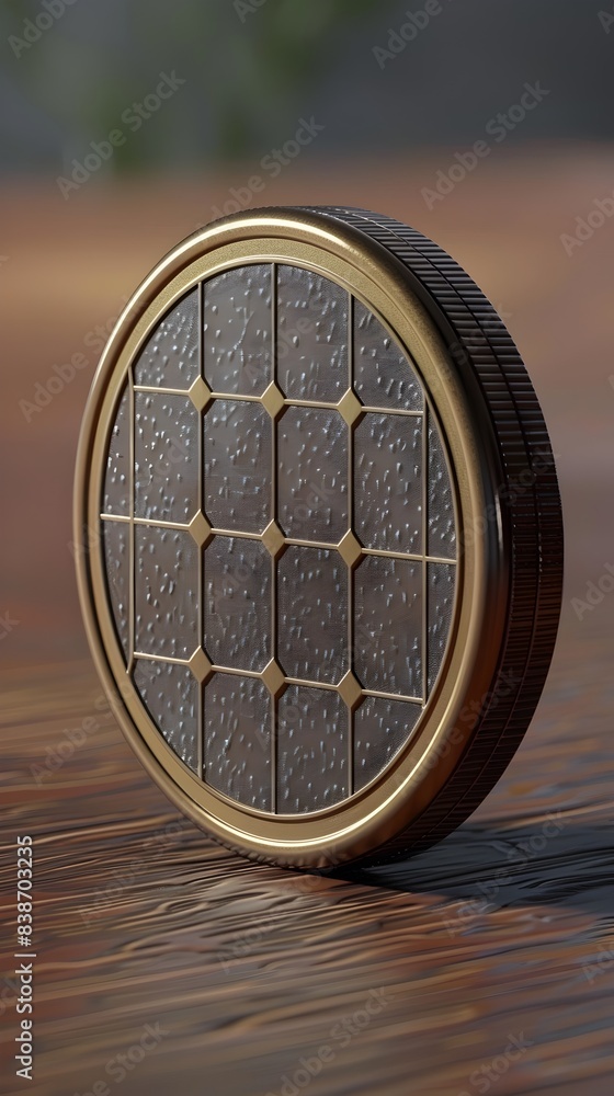 Poster solar powered coin with hexagonal panel design in 3d render
