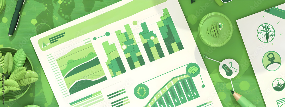 Aufkleber green finance report 2d with eco friendly icons charts and graphs showcasing data analytics and sust