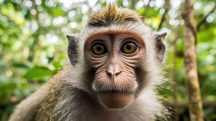Obraz premium photograph of a single monkey swinging from a vine in a lush rainforest