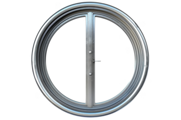 A silver circle with a door in the middle