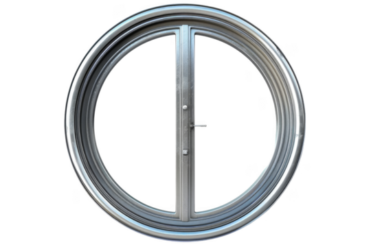 A silver circle with a door in the middle
