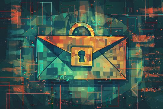 A digital illustration of an email enveloped in a padlock, symbolizing encryption