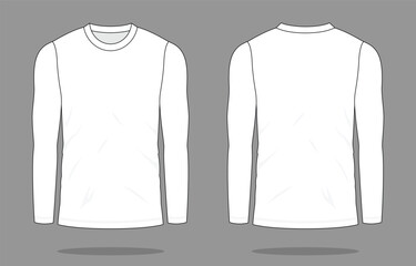 Blank White Long Sleeve T-Shirt Template on Gray Background. Front and Back Views, Vector File.