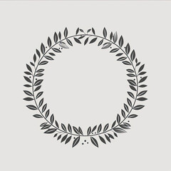 A simple line art logo of an elegant, minimalist wreath with delicate leaves and dots in black on a white background. The minimalist yet sophisticated design is suitable for various applications 