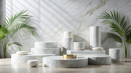 Elegant Marble Podium Display with Greenery - Perfect for Product Showcases, Minimalist Decor, and Modern Interior Design