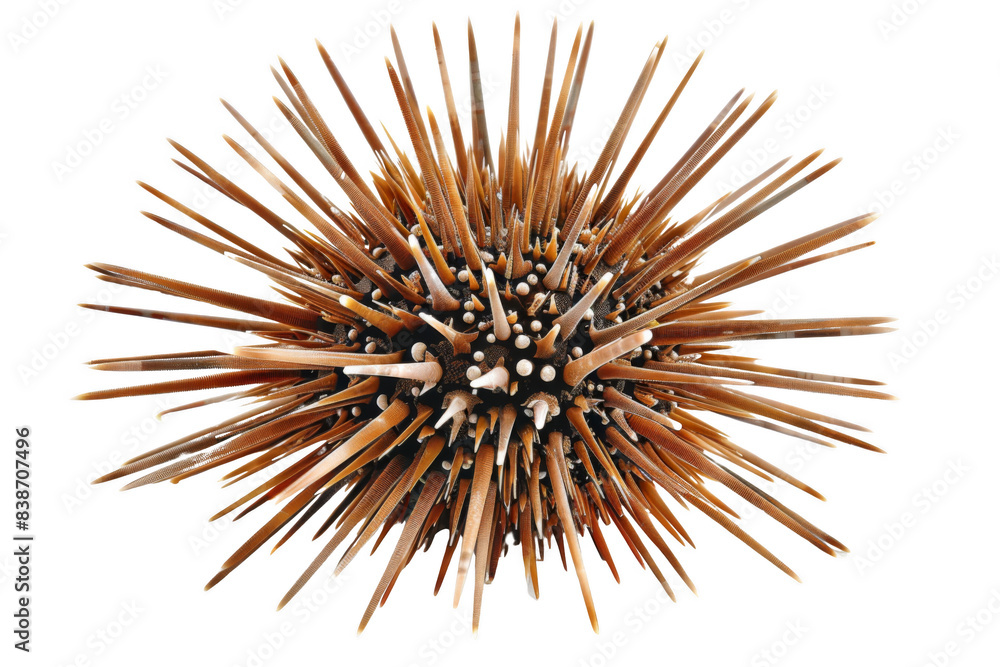 Poster a large, brown, spiky object with many sharp points