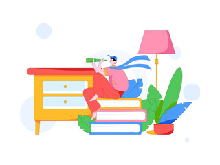 Fototapeta premium Home indoor character scene flat vector concept operation hand drawn illustration 