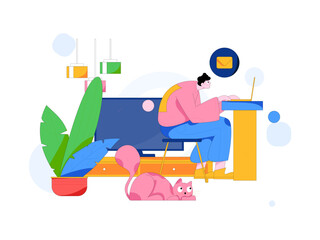 Home indoor character scene flat vector concept operation hand drawn illustration
