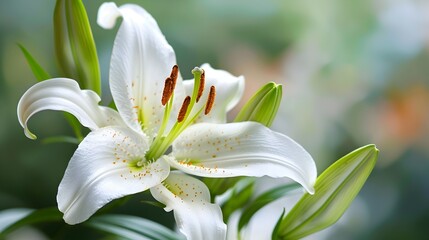 Delicate White Lily Flower with Soft Focus on Petals and Stamen