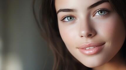 Obraz premium Flawless Skin and Natural Beauty in a Closeup Portrait of a Captivating Woman