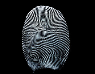 Translucent fingerprint against a black background
