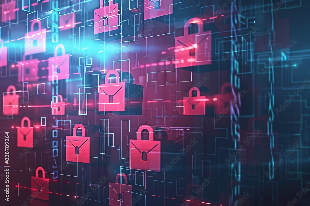 Poster concept of digital and cybersecurity by adding encryption to every message sent in email