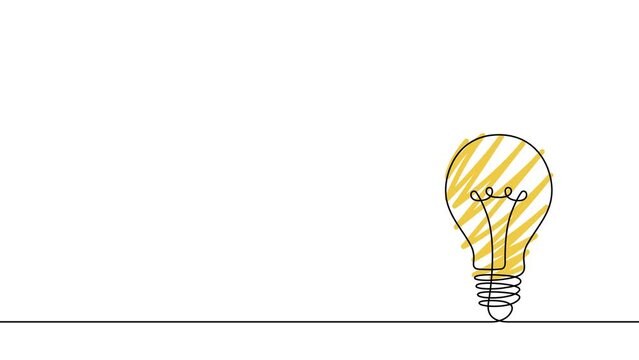 One line drawing idea bulb animation for business presentation concept