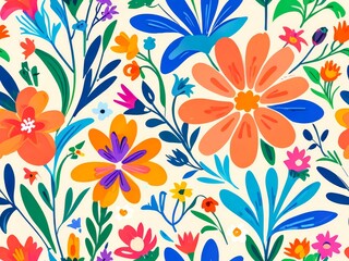 wild flowers pattern Anime style illustration, flat anime illustration, vector art, anime background (Non seamless)