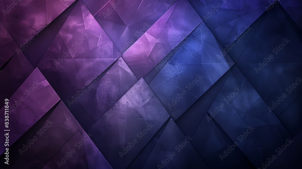 Poster Abstract geometric background with purple and blue gradient tones, featuring a textured pattern of overlapping diagonal squares.