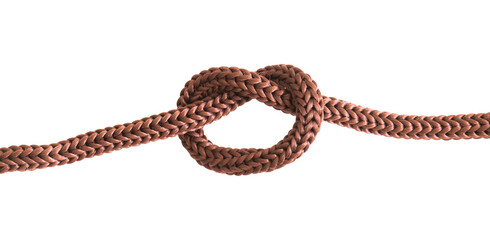 close up of rope knot tied on white background isolated