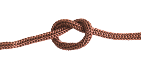 close up of rope knot tied on white background isolated