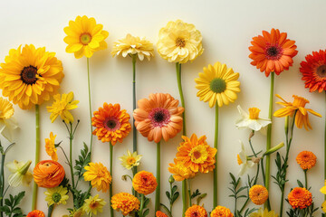 Bright, sunny flowers on a cream background