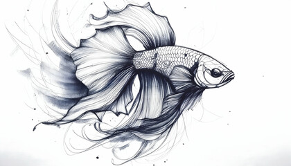 abstract colorful betta fish sketch pencil on digital art concept, Generative AI.