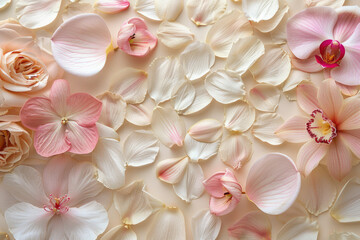 Harmoniously arranged petals on a cream background