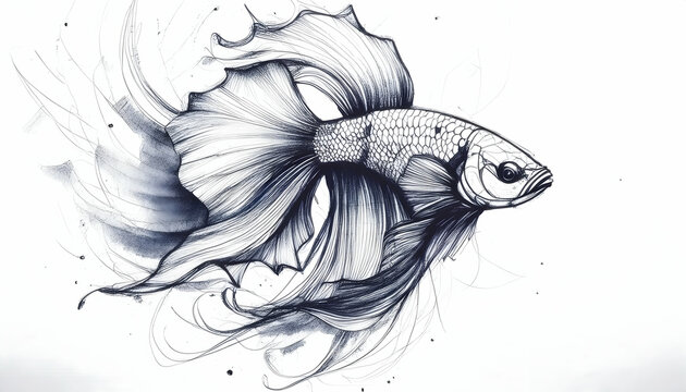 abstract colorful betta fish sketch pencil on digital art concept, Generative AI.