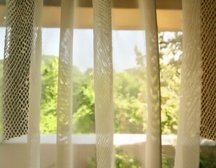 Fototapeta premium White curtains with mosquito screen texture
