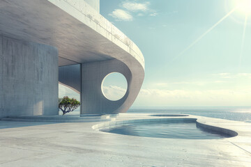 Modern buildings by the lake. Empty architectural background.
