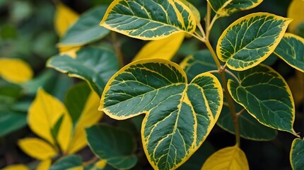 Close up view of green plant yellow leaves green astethic