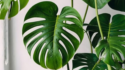 close up view of green plant monstera leaves leaves green aesthetic, aesthetic monstera leaves background