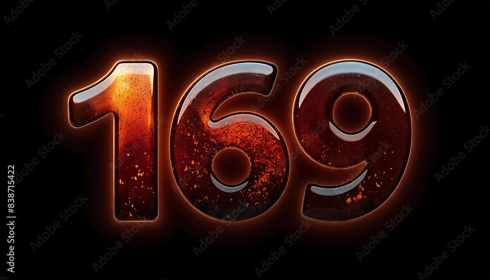 Poster glowing 169 number design with fiery texture effect