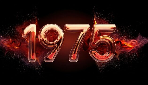 1975 Metallic Numbers Fiery Background Design