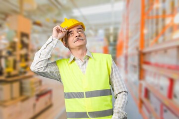 Portrait of young worker in warehouse at workplace.