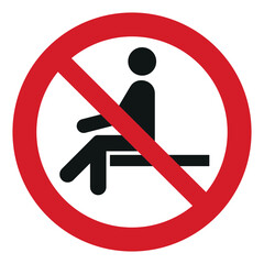 iso prohibition safety signs v2 no sitting symbol and pictogram only size 1 x 1 round shape