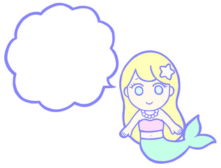 人魚イラストふきだし青線