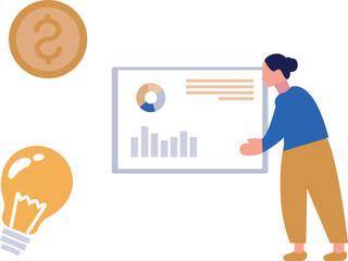 The girl is showing the business chart graph.