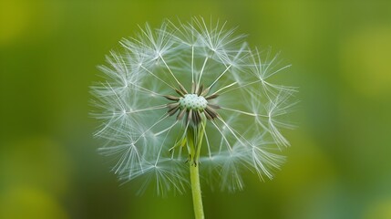 Delicate dandelion seed head ready to be blown away by gentle breeze