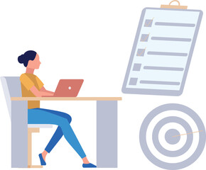 The girl is working on the business list.