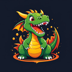 Fototapeta premium cute dragon roar cartoon illustration vector logo