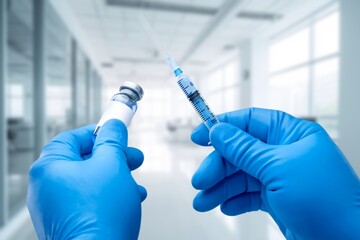 hand hold needle and syringe with Vial