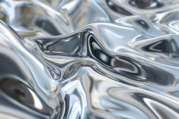 Glossy silver metal fluid glossy chrome mirror water effect background backdrop texture
