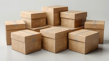 Fototapeta premium Cardboard boxes, isolated, stacked on top of one another on a light background