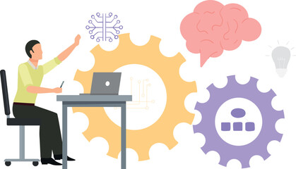 The boy is working on laptop.