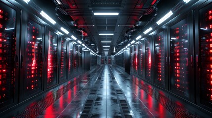 Obraz premium Electronic data storage room, server room. Powerful computer.