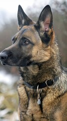 Naklejka premium Building Trust and Dependence: Police Dog Trainer Nurturing a Strong Bond with Canine Companion，Occupation, harmonious coexistence of characters and animals, human friends, right-hand assistants, 4k H