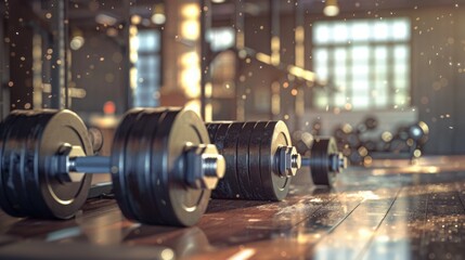 Fototapeta premium Fitness room, dumbbells, barbells.