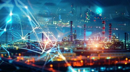 Energy saving concept with oil refinery background