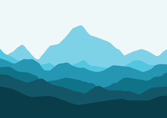 Landscape with mountains. Vector illustration in flat style.
