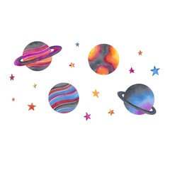 Set of Galaxy Clipart Painted in Watercolor